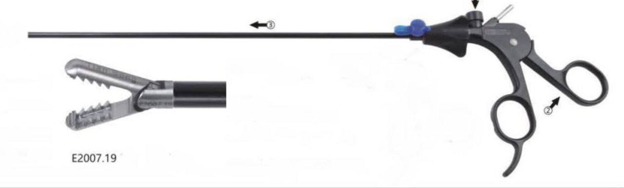 Ухоплюючий затискач, за Паркером фенестрований V-тип, обертальний 360 град, діаметр 5 мм, довжина 330 мм